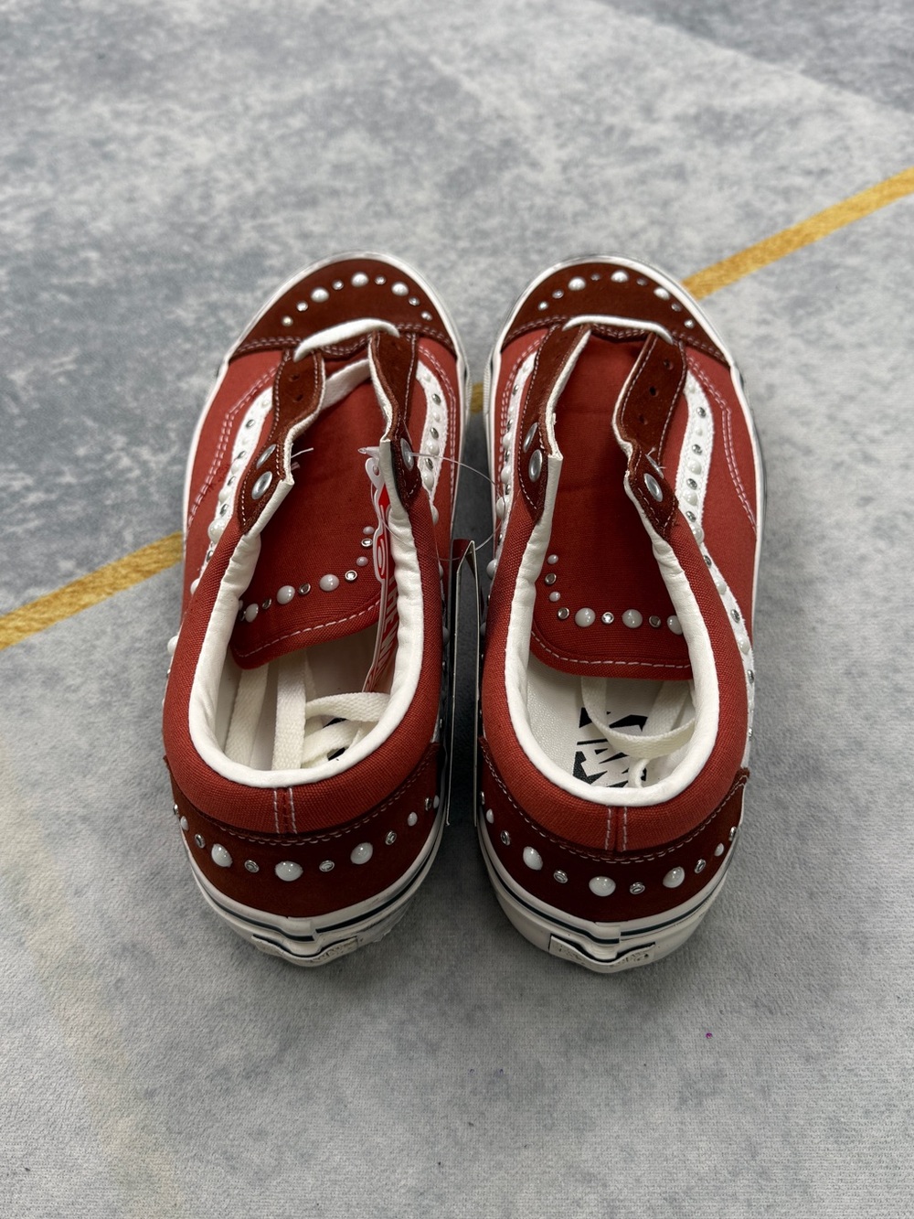 Vans Red Suede Sneakers with White Accents - Picture 4 of 11